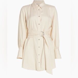 Ramy Brook Nellie Metallic Pinstripe Belted Shirt Dress – Cream– Size XXL